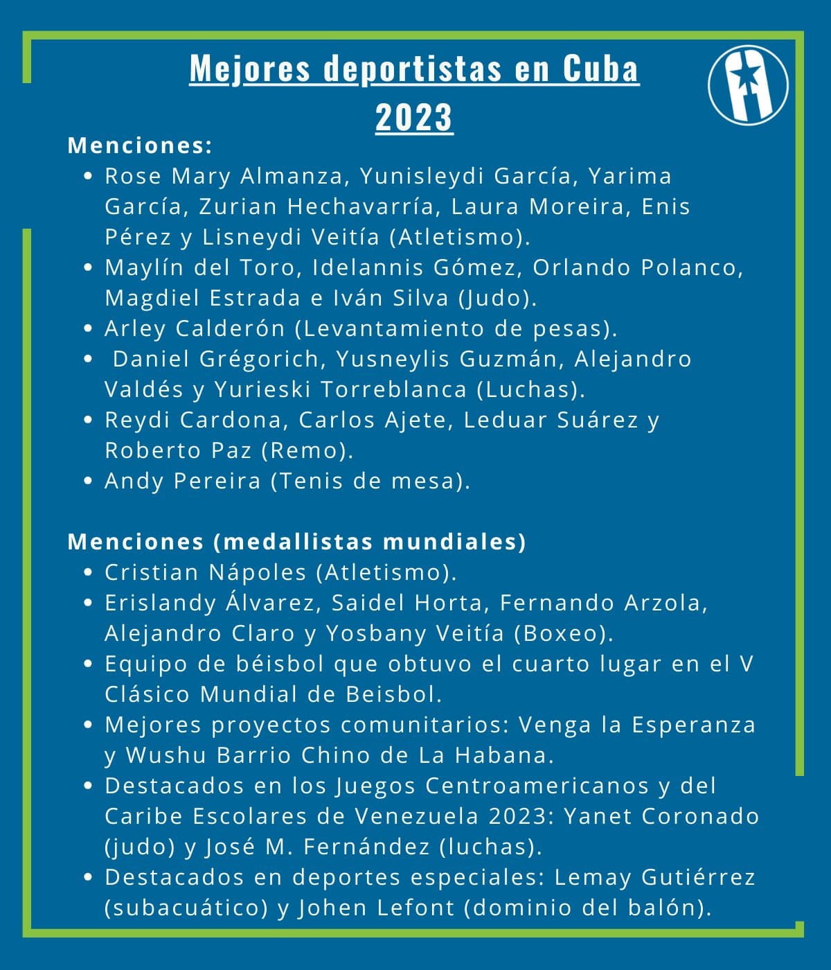 Mejores deportistas en Cuba 2023 Mejores deportistas en Cuba 2023