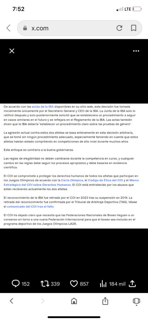 Comunicado COI sobre Imane Kelif Comunicado COI sobre Imane Kelif